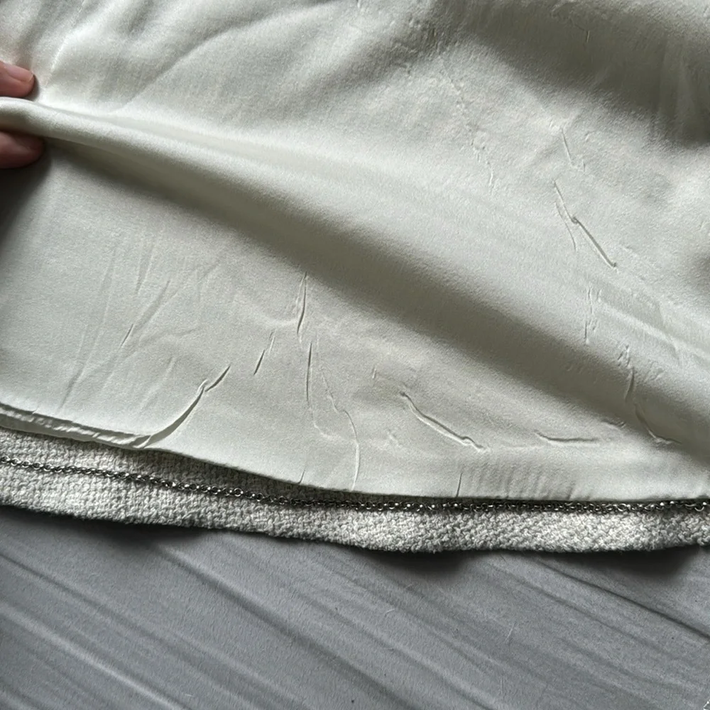 Chanel Vintage Tweed Cream Light Gray Wool Blend Long Sleeve Jacket | Sz 8 EU40 - Picture 8 of 9